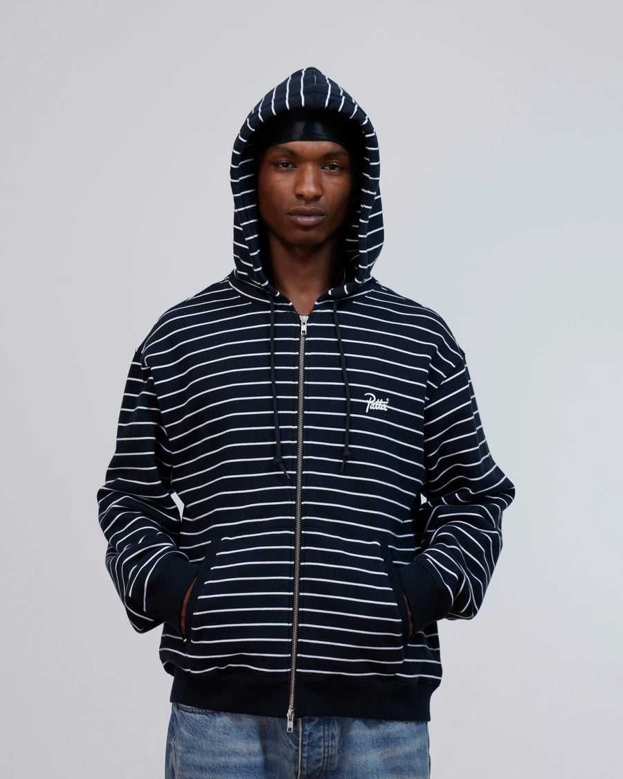 Patta Striped Zip Up Hooded Sweater (Black Iris) Patta