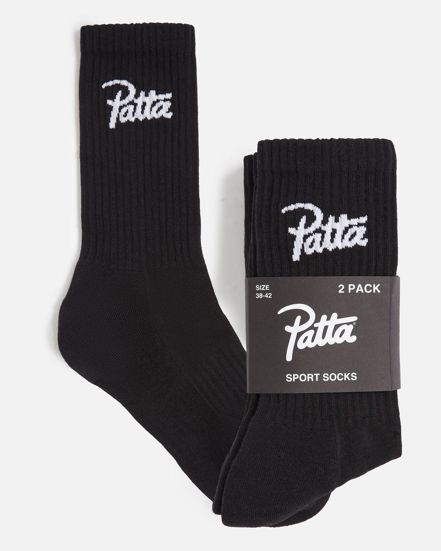Patta Script Logo Sport Socks (2-Pack) (Black)